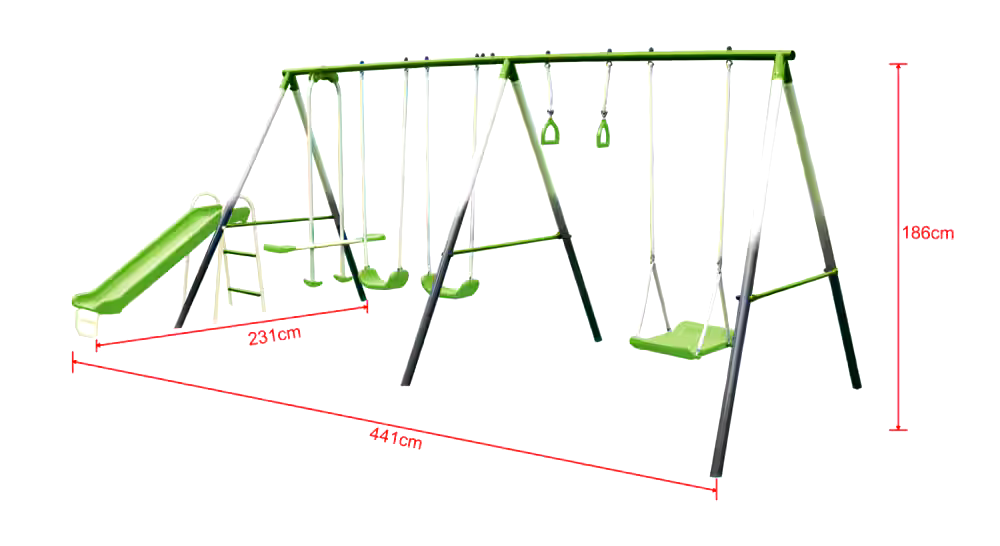 Sportspower Outdoor 7-Station Metal Swing Set Combo, 2 Swings, Trapeze & more Kids Ages 3+