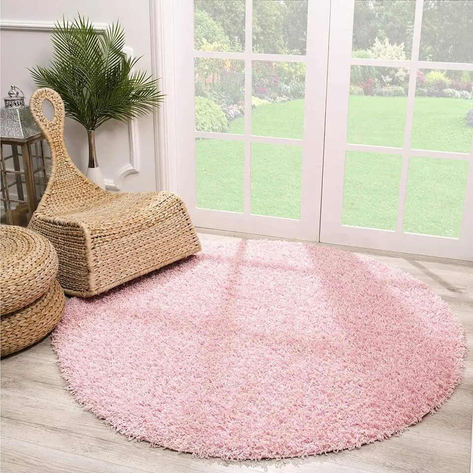 Loca Shaggy Rond Vloerkleed Licht Roze Hoogpolig - 200 CM ROND