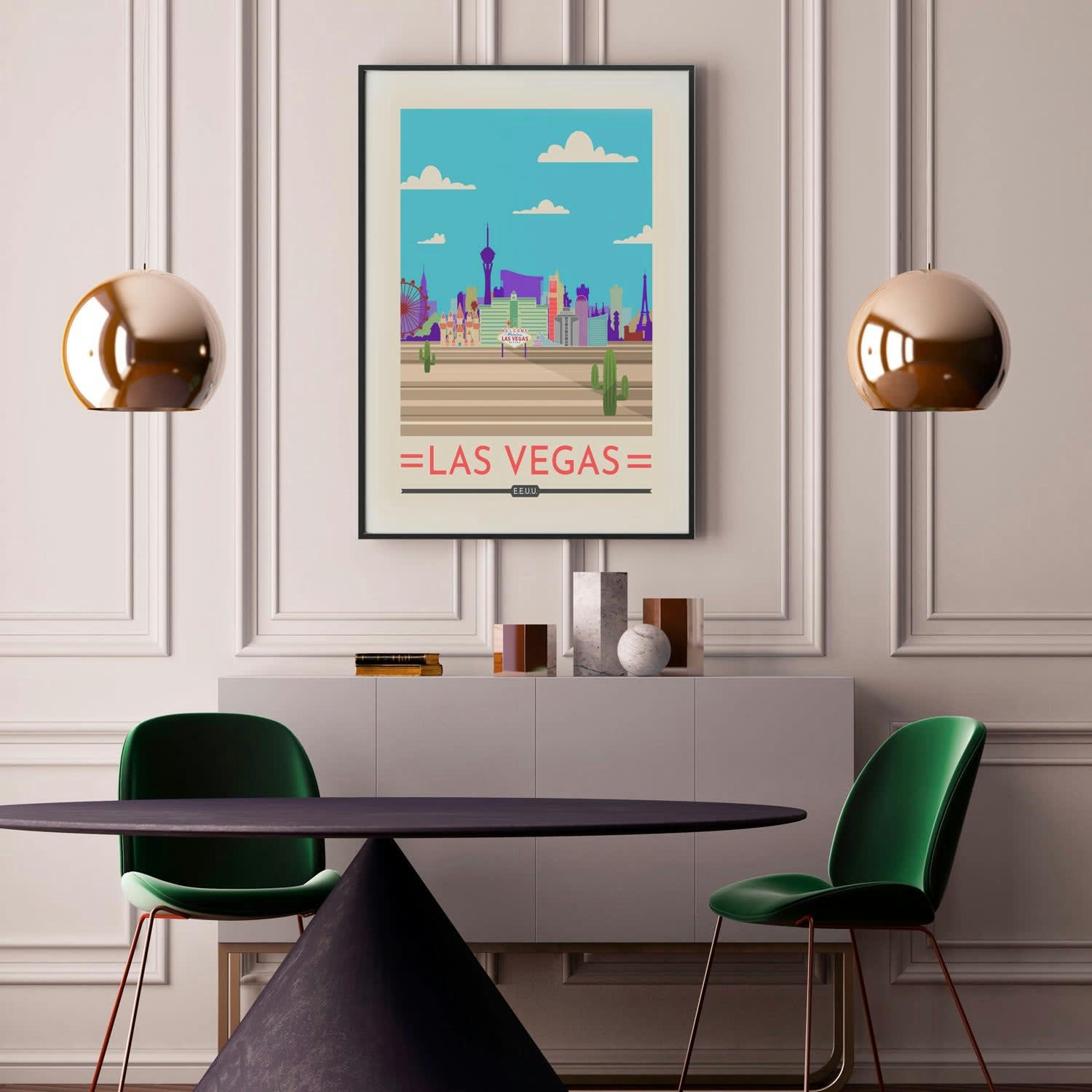 CIUDADES - Affiche avec cadre noir - Las Vegas - 30x40