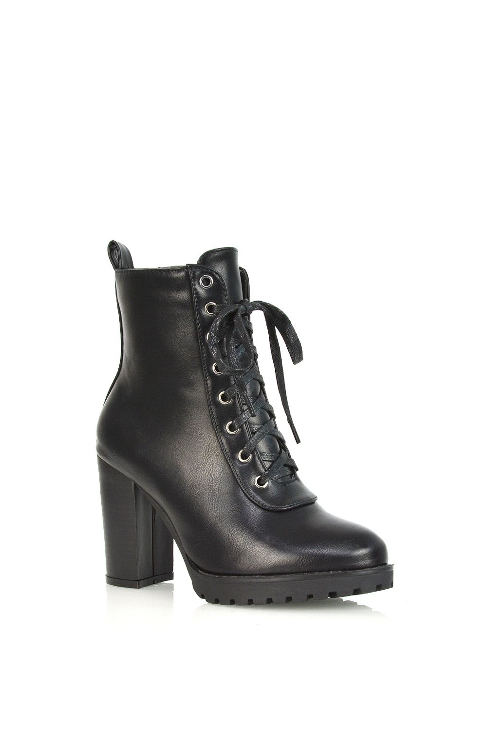 XY London Ariel' Lace up High Block Heel Zip-up Biker Ankle Boots