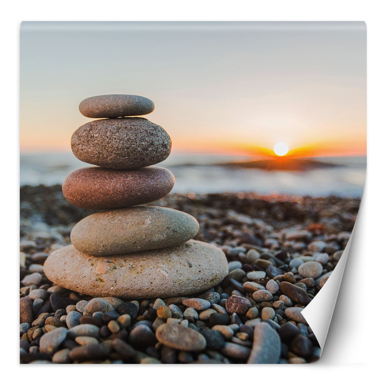 Feeby Fototapeta, Kamienista plaża i zachód słońca 100x100