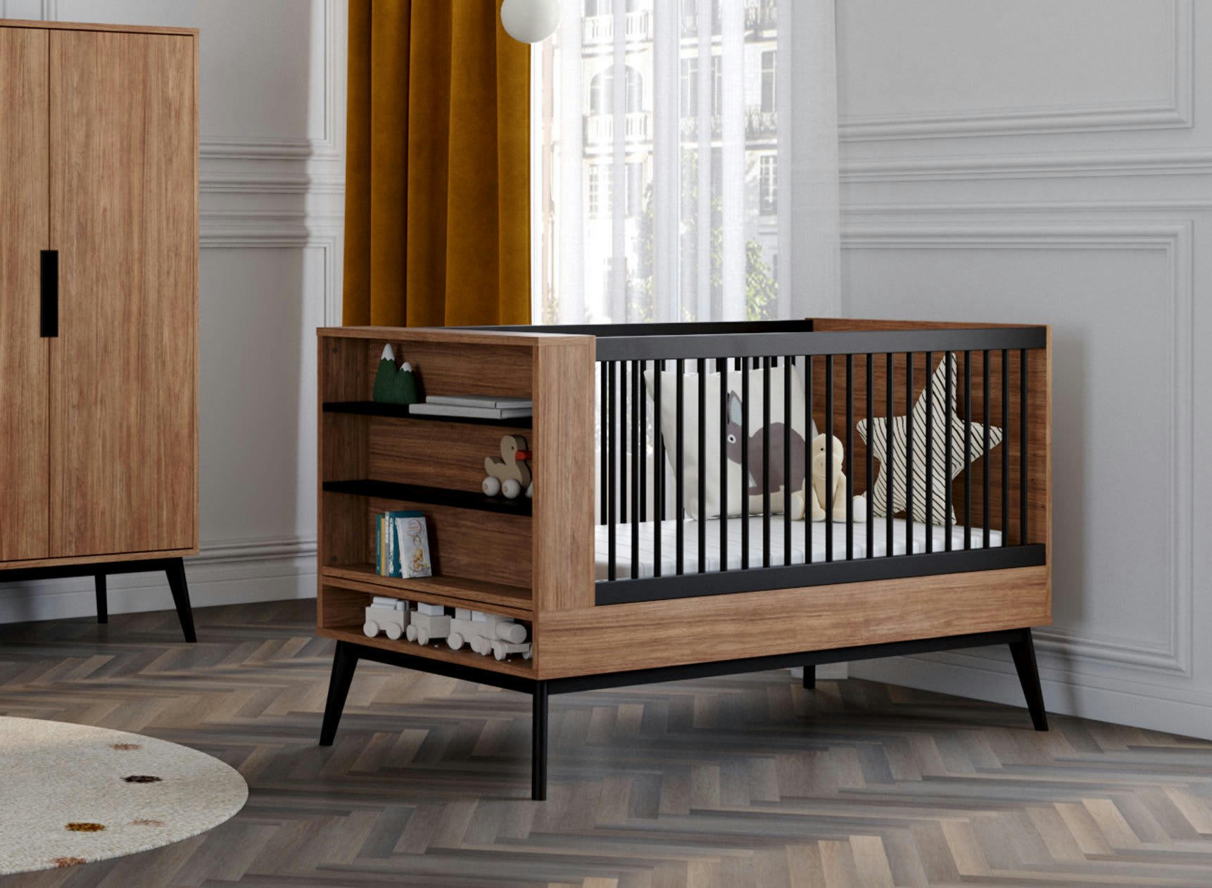 VINTAGE - Lit bébé évolutif 70x140 Vintage Noyer