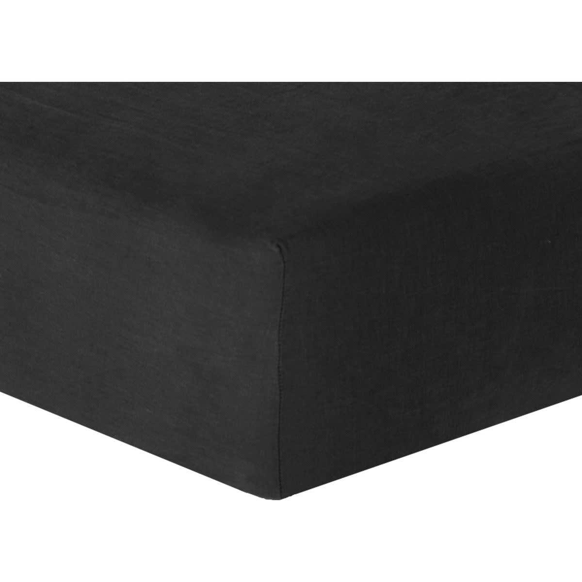 HORTENSE - Drap housse lin lavé  160x200x30 caviar