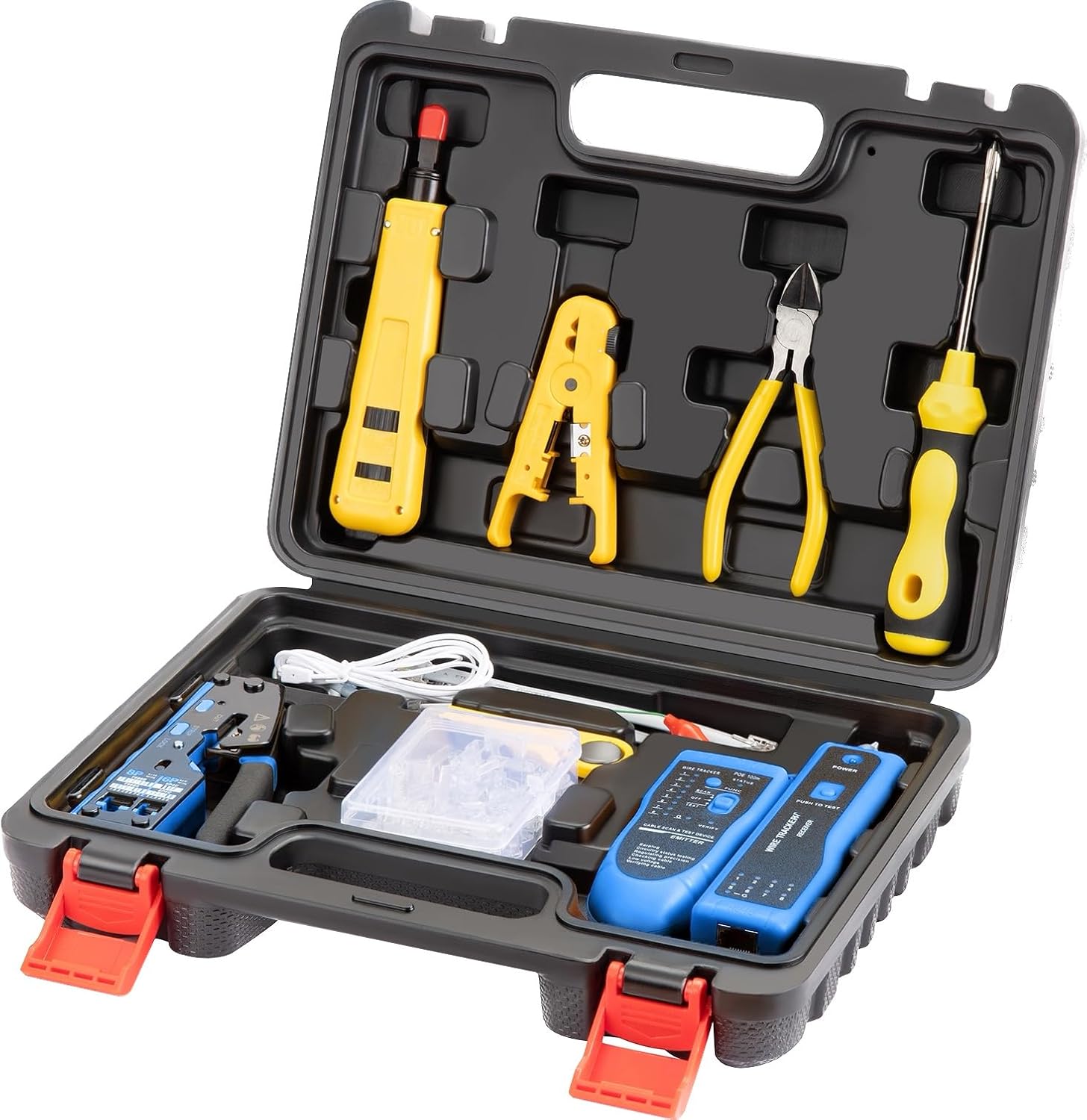 Gaobige Network Tool kit, Cat6 Cat5e Cat5 Crimping Tool RJ45 Crimp Tool kit, Pass Through rj45 Crimper, Wire Tracker, 110/88 Punchdown Tool, Cat6 Pass Through Connectors