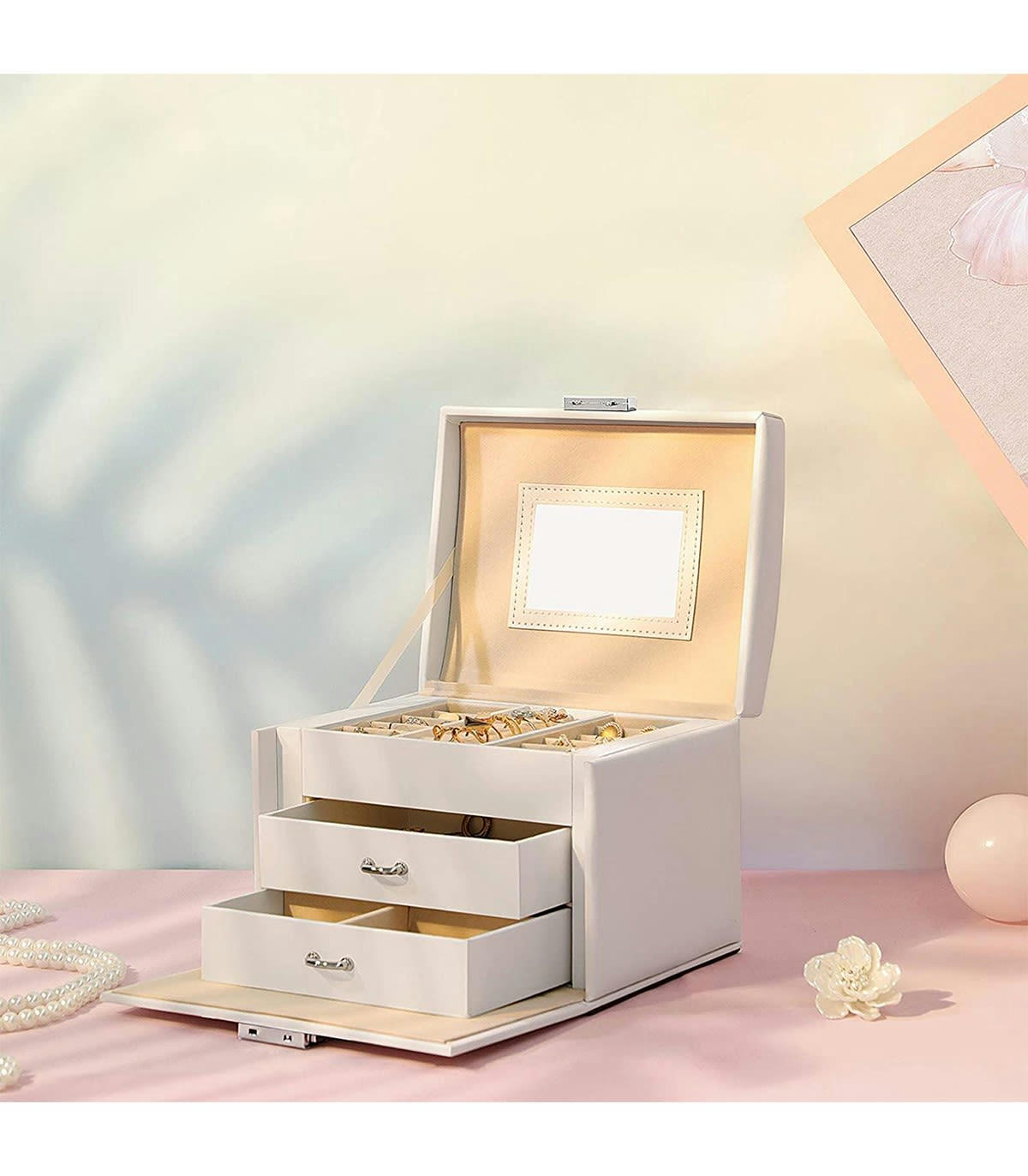 - Coffret à bijoux avec 2 tiroirs et rangements - H12 cm