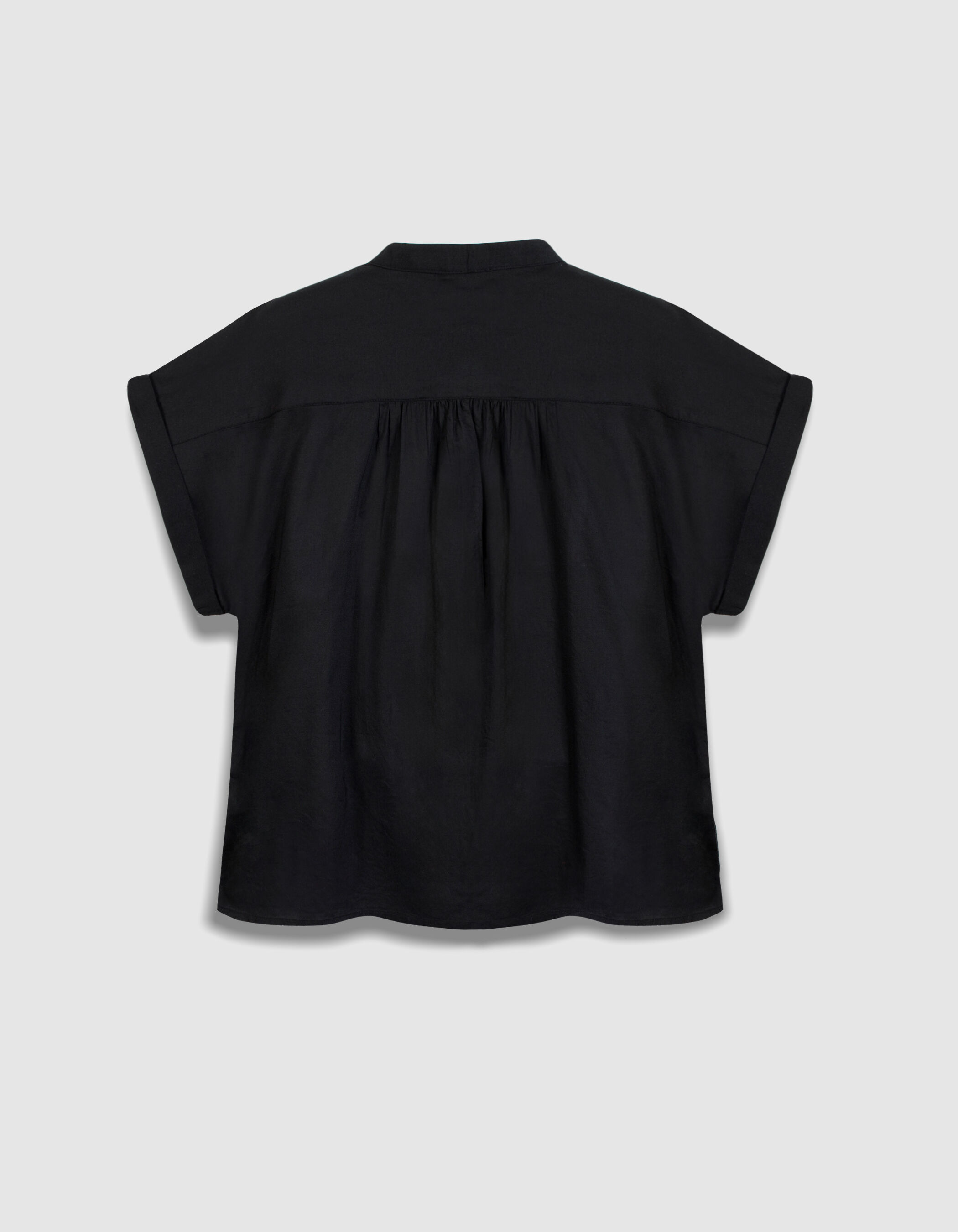 Top noir broderies fleurs noires Femme