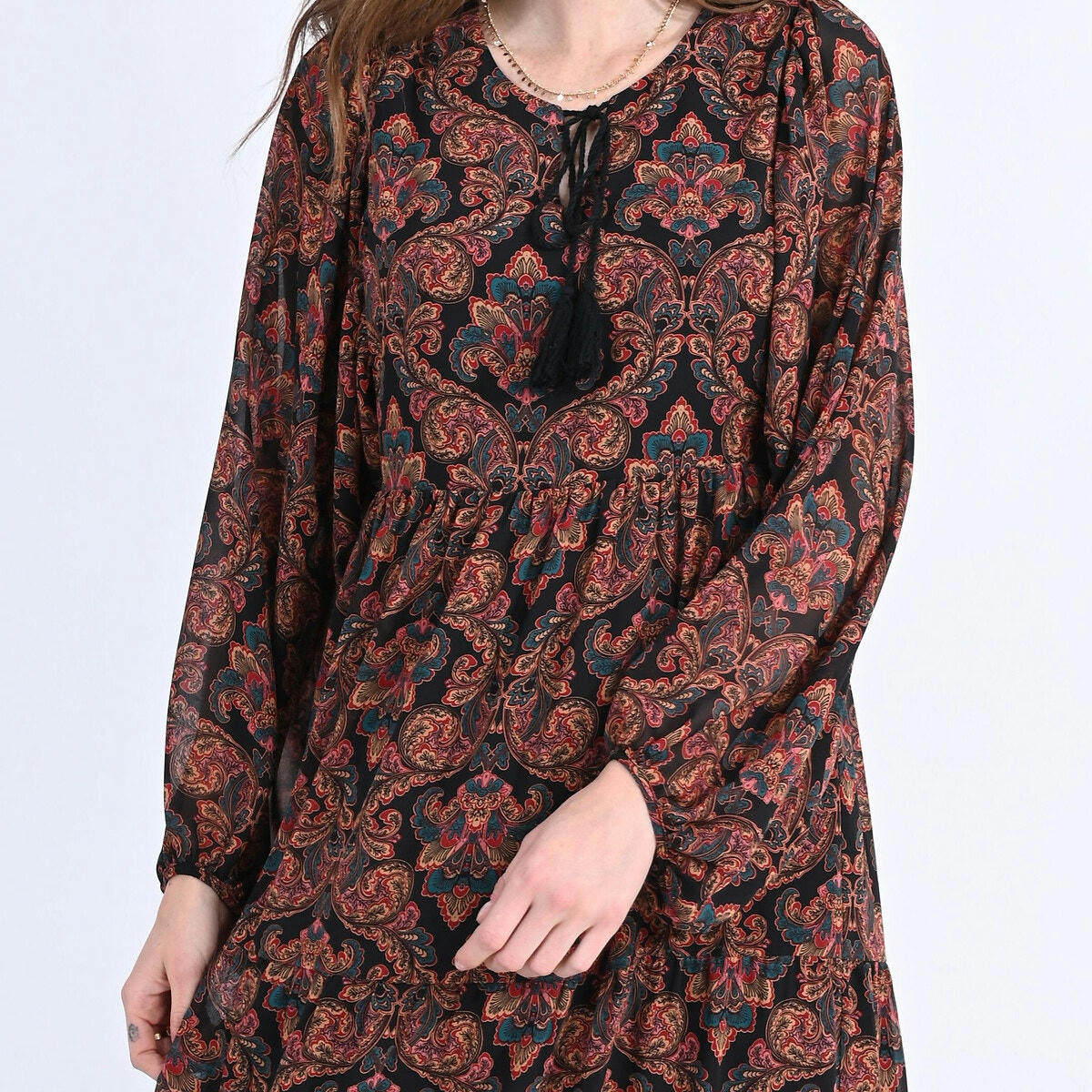 Robe  longue imprimée col à nouer
