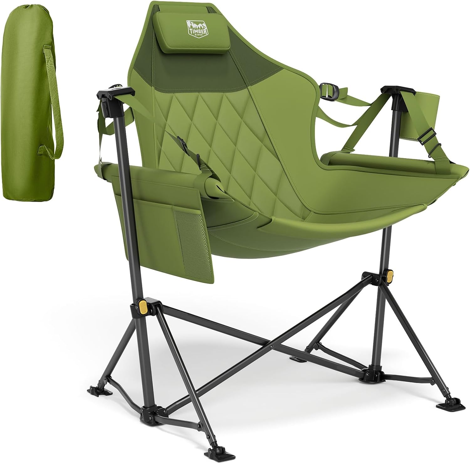 TIMBER RIDGE Hammock Camping Chair with Adjustable Backrest, Heavy Duty Folding Hammock Chair Supports 300lbs, Portable Hammock Chair for Camping, Travelling and Patio, Green