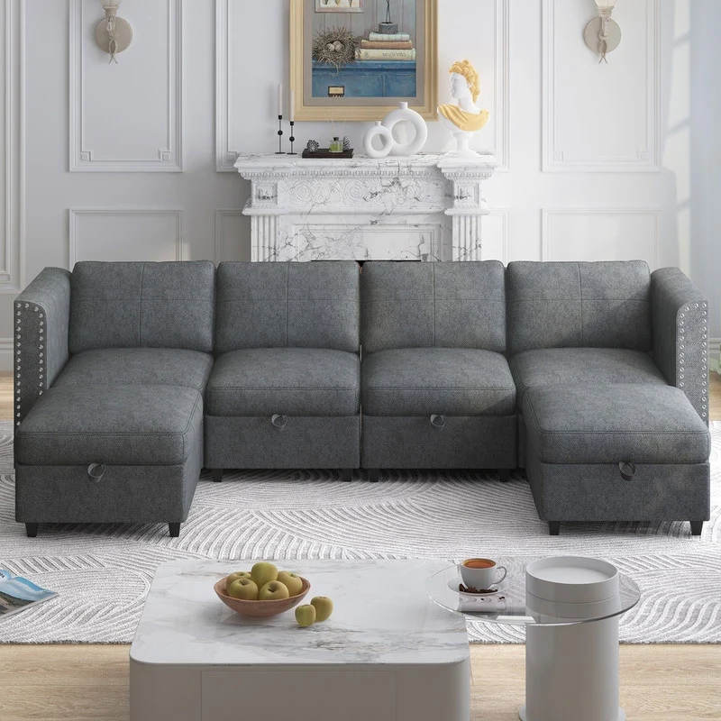 Mixoy Modular Sectional Sofa with Movable Storage Ottomans, Modern Convertible Sofa Couch,6/7 Seater Oversized U Shaped Couch