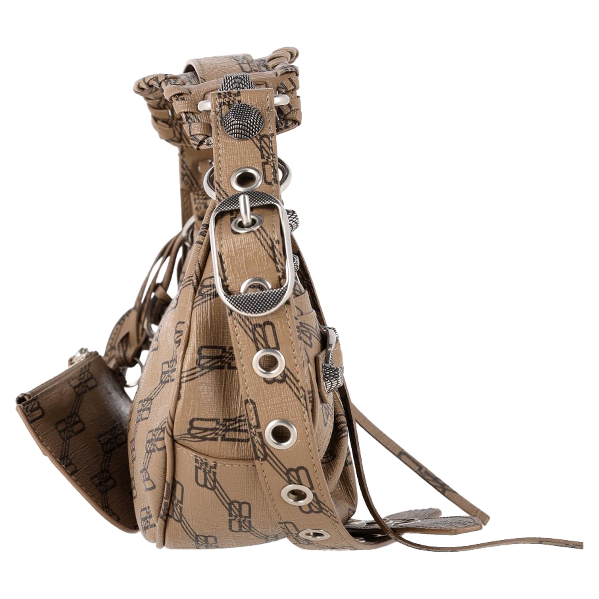 Balenciaga Preloved Monogram Le Cagole Mini Crossbody Bag in Beige Coated Canvas