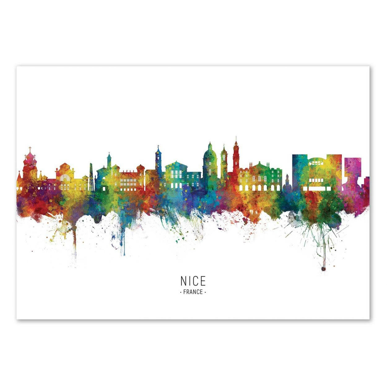 MICHAEL TOMPSETT - NICE FRANCE SKYLINE (COLORED VERSION) -  Affiche d