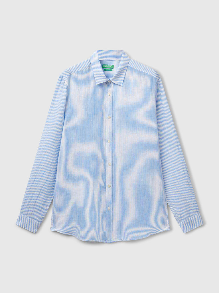 Light blue striped pure linen shirt