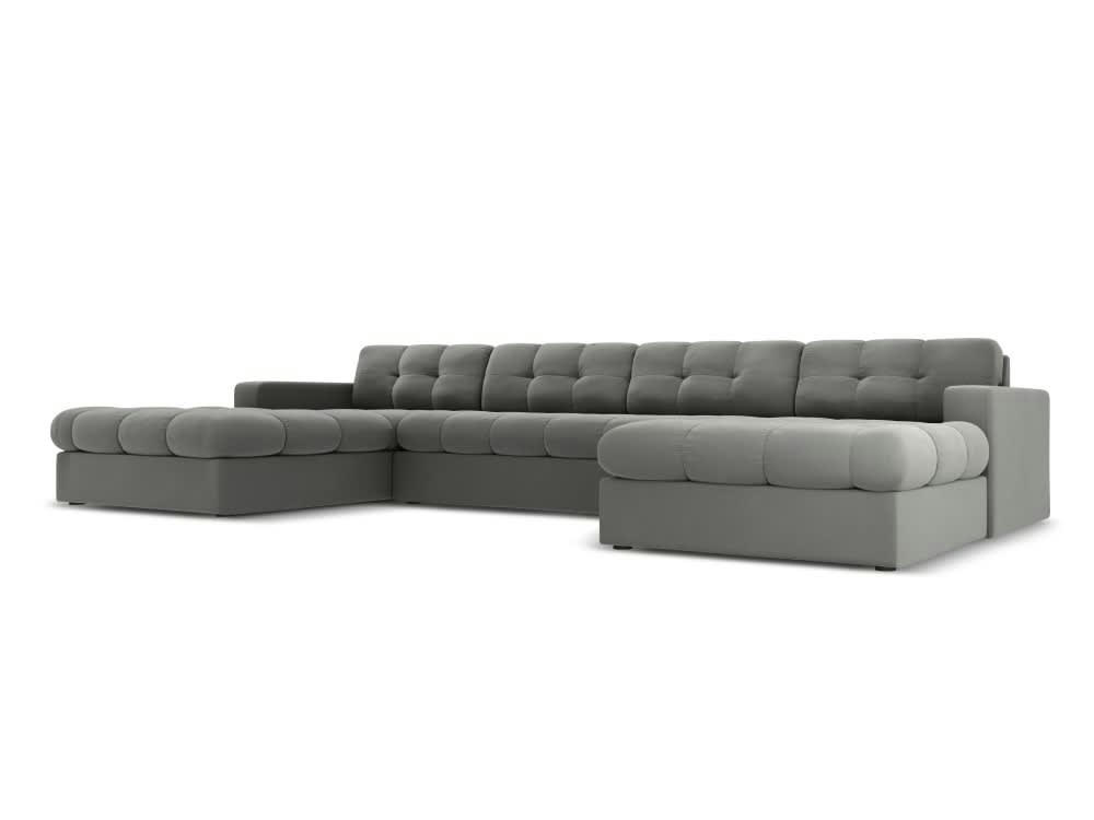 JUSTIN - Canapé d'angle 5 places en velours gris clair