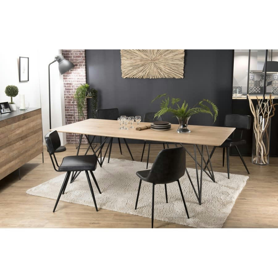MADISON - Table à manger bois chêne pieds croisés métal noir L220