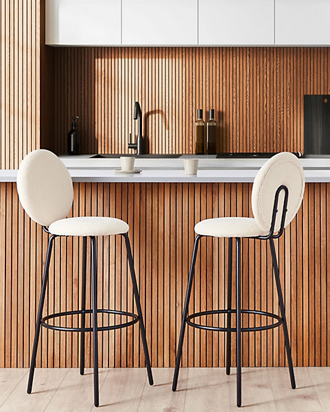 Lot de 2 chaises de bar EMERY Bouclé Beige clair