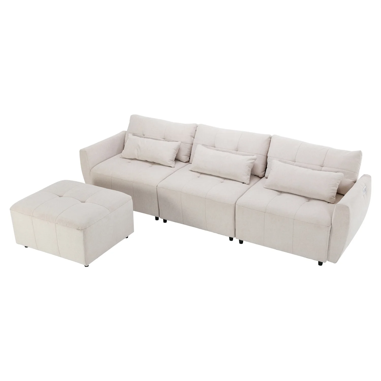 Merax 3-Seat L-Shaped Sofa with Movable Ottoman and USB
