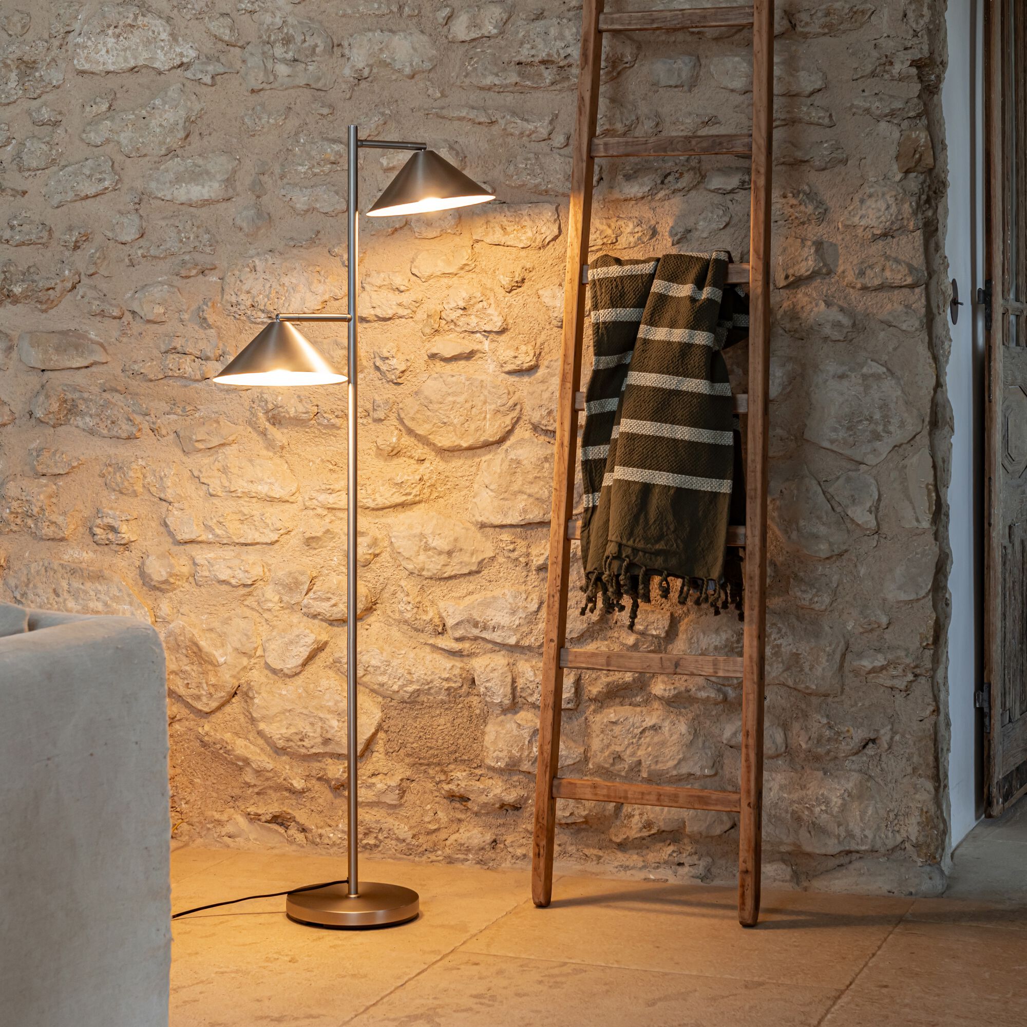 RAVENNE - Lampadaire électrifié avec liseuse H150cm - argenté brossé