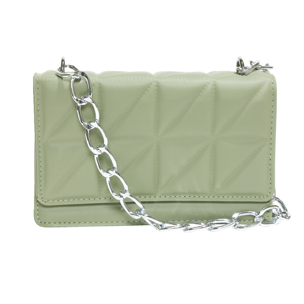 Sac pochette effet matelassée avec chaÎne métal 20xH13cm - 2 modèles noir ou vert