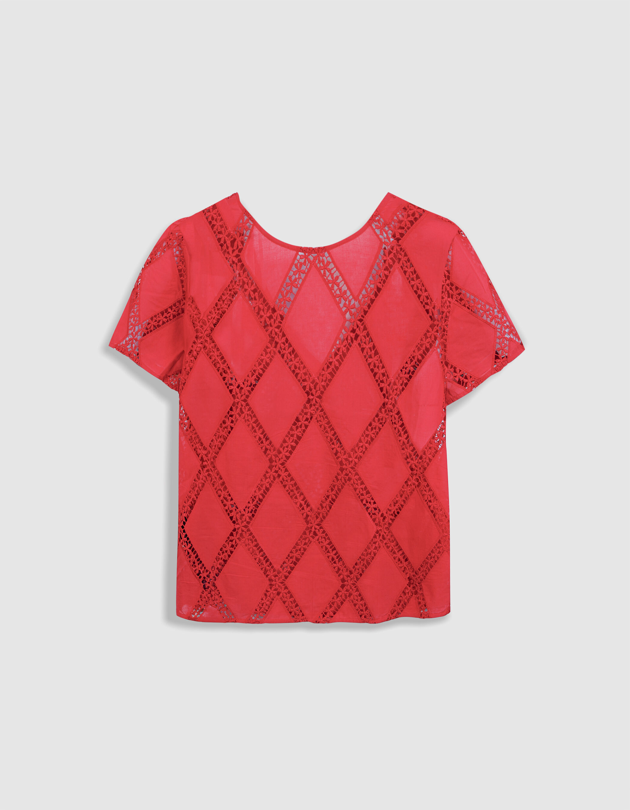 Blouse rouge galons dentelle réversible devant/dos Femme