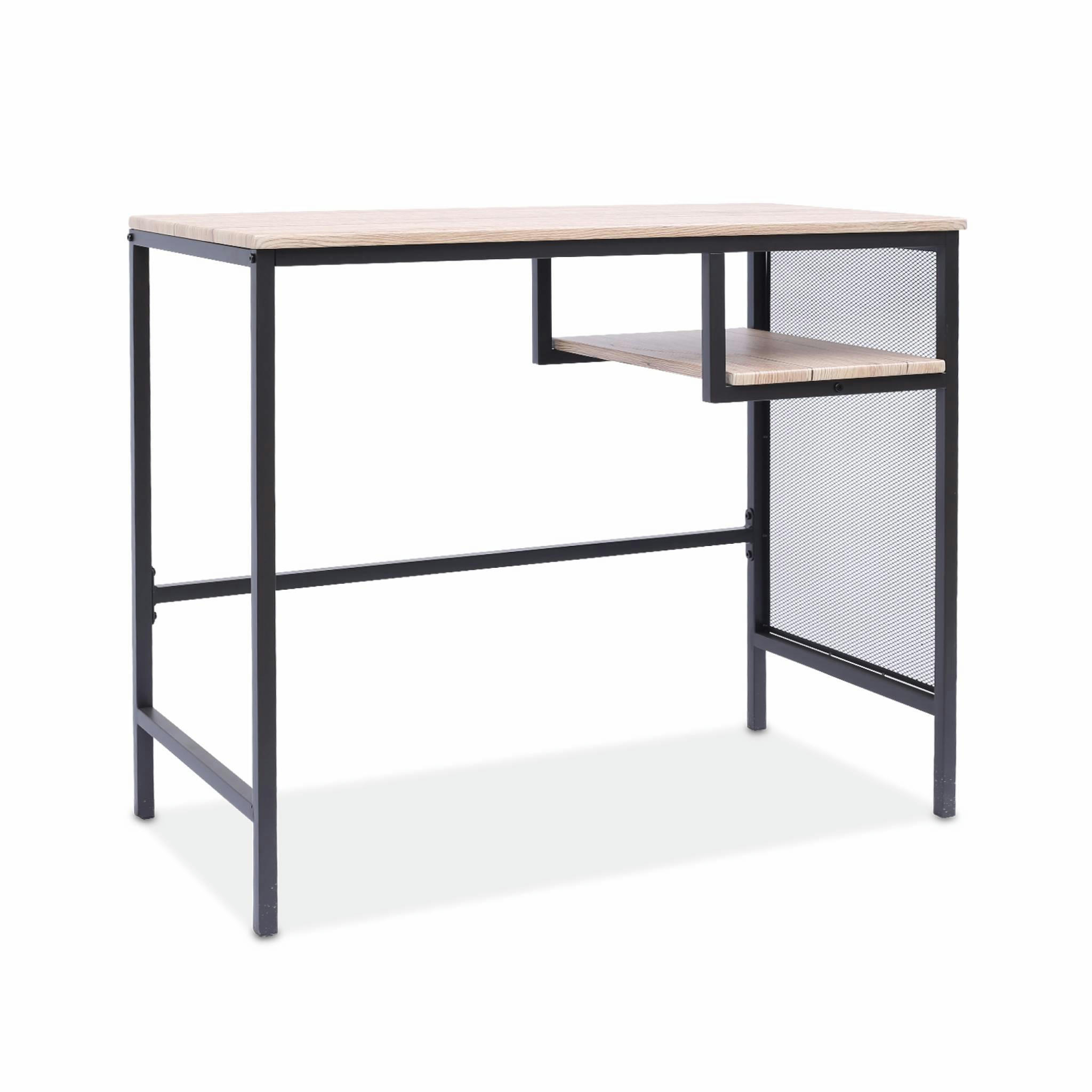LOFT - Bureau décor bois et métal, 90cm, 1 casier