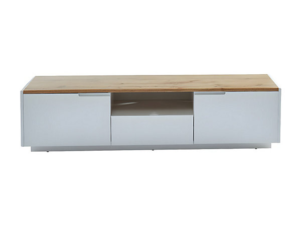 Meuble TV AMANI - 2 portes &1 tiroir - MDF - Coloris: Blanc laqué et chêne