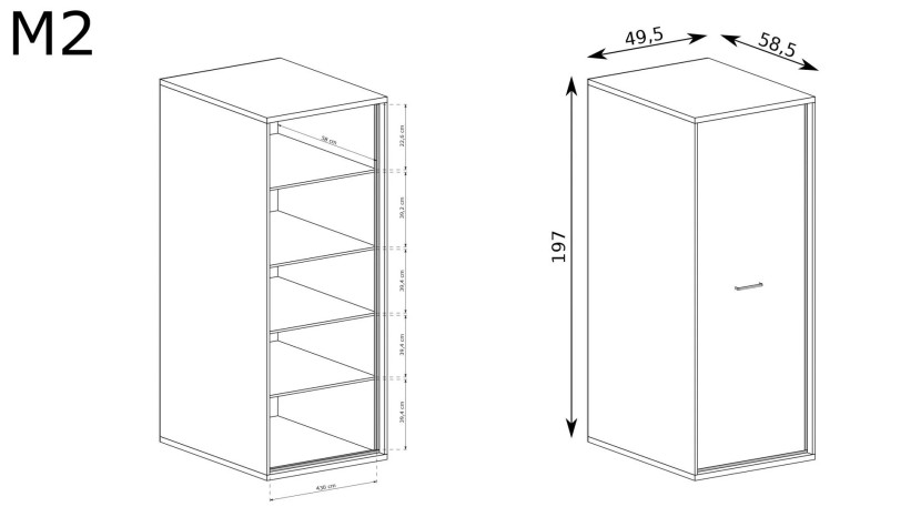 Szafa MILAN 1D 50 cm Natural Hikora / Czarny Metalowe Nogi Wąska Nowoczesna