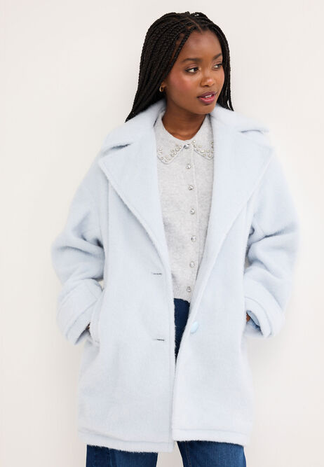 Womens Blue Cocoon Midi Coat