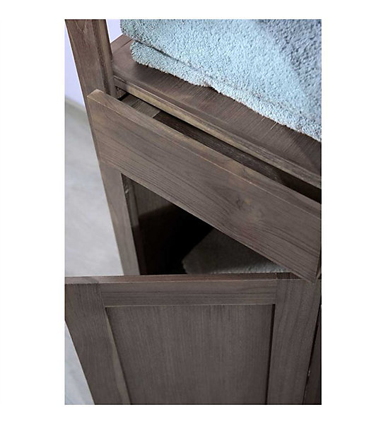 Colonne de rangement salle de bain en bois teck gris vieilli