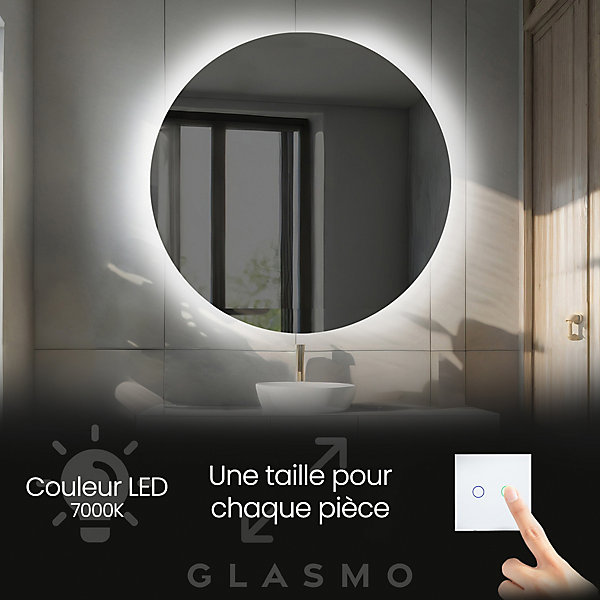 Miroir avec LED Illumination Salle de Bain - Elsie, 100x100 cm, Miroir Mural Avec éclairage, Blanc Froid 7000K