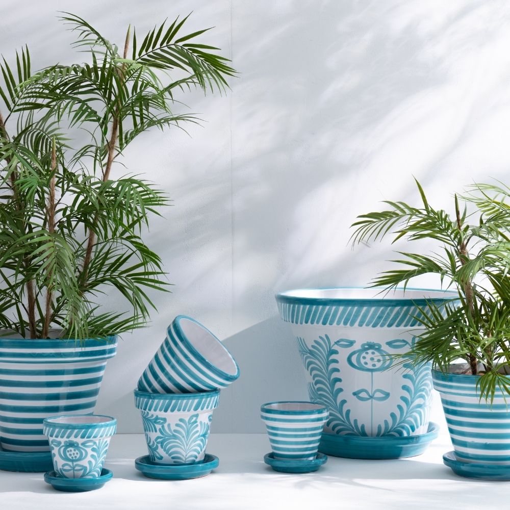 J-Line bloempot Granada Handmade   Painted - keramiek - aqua - medium - Ø 27 cm