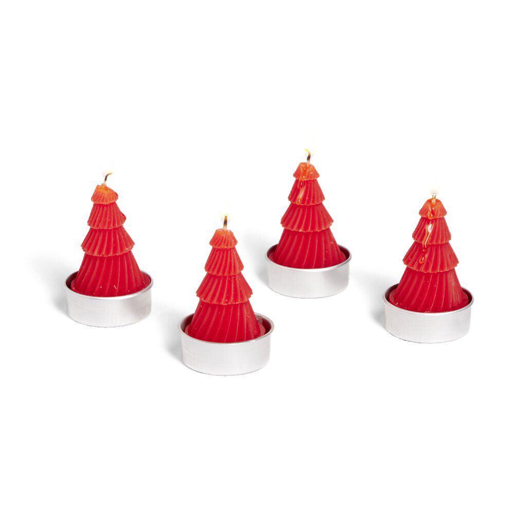 Lot de 4 bougies chauffe-plat forme sapin No&euml;l - 3 coloris