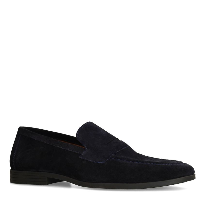 Manfield Donkerblauwe suède loafers