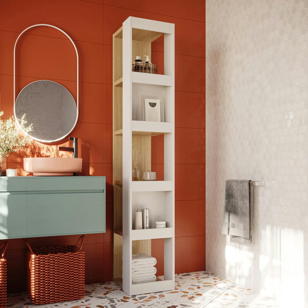 ELLA - Meuble de salle de bain  placage chêne clair et blanc