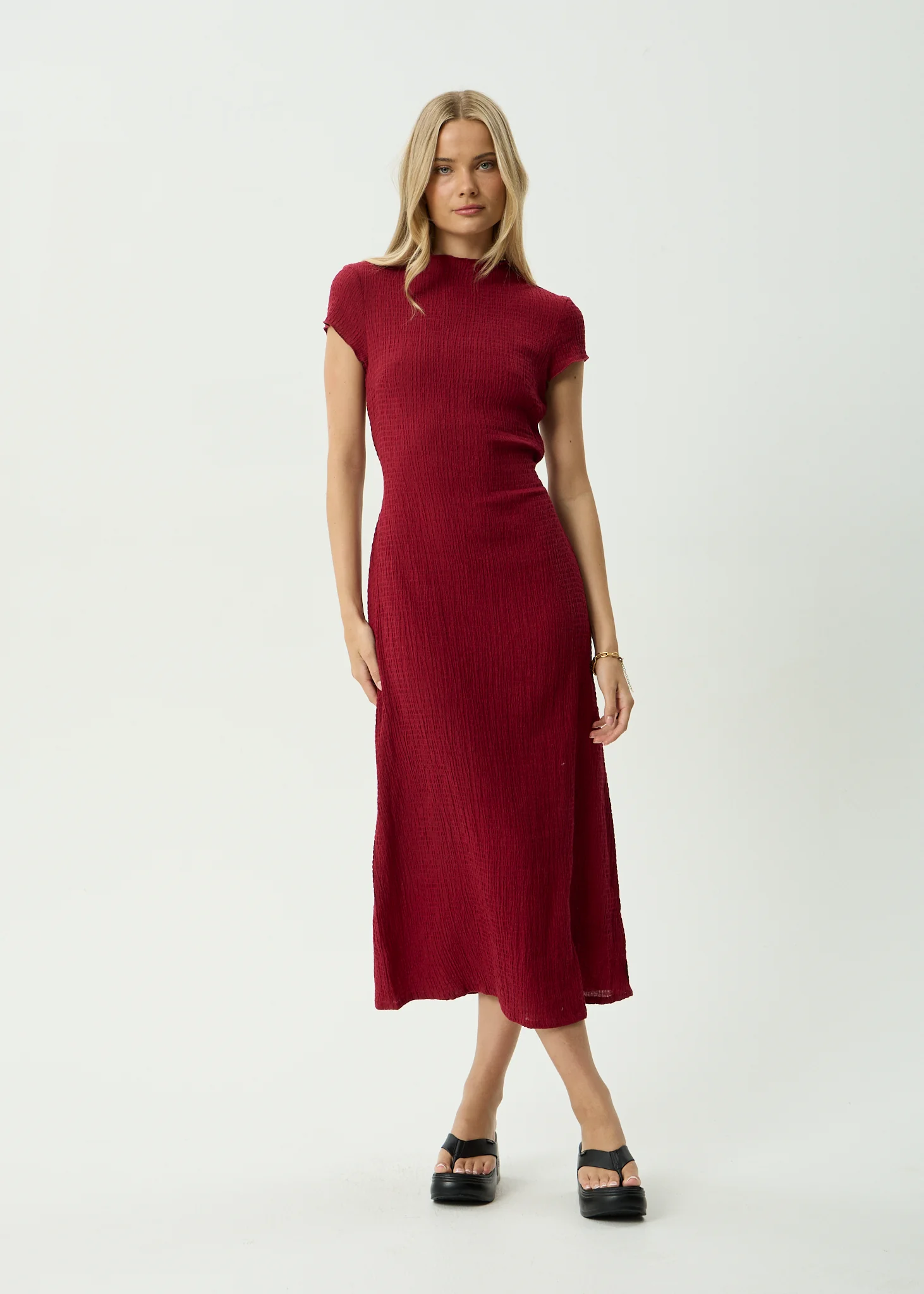 AFENDS Womens Elodie -  Seersucker Midi Dress - Burgundy