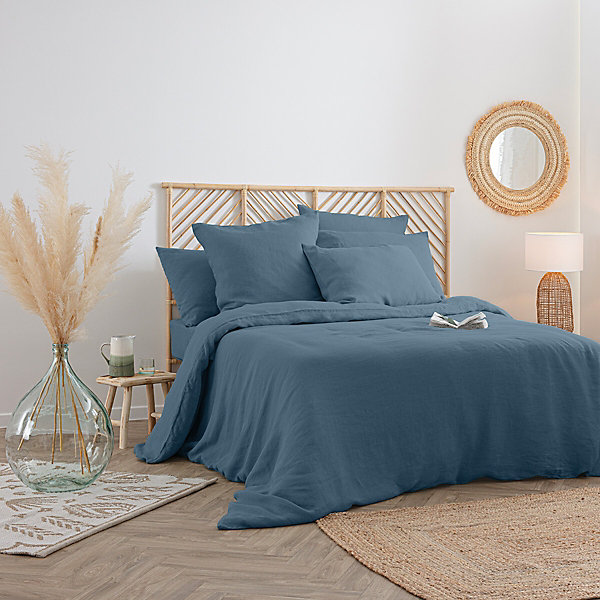 Housse de couette Linah - bleu canard - lin lavé 260x240 cm - Atmosphera