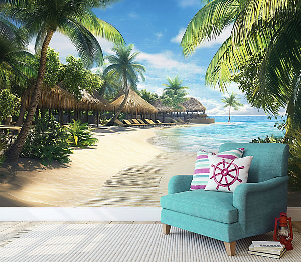 Papier Peint Plage Mer 3D Intissé Panoramique Pour Chambre Cuisine 300x210