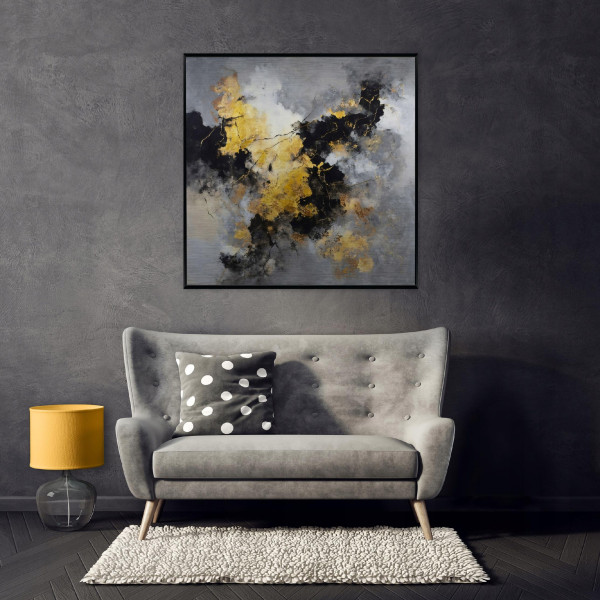 Obraz W Ramie Abstrakcja Czarny Na Metalu Do Sypialni Salonu 30x30