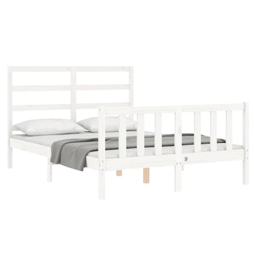 NNEVL Bed Frame with Headboard White 137x187 cm Double Solid Wood