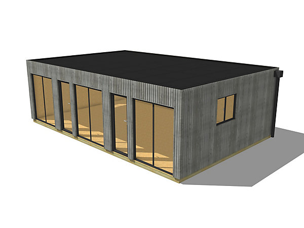 Extension maison en bois en bois 8,8 x 5,7 x 2,7 m avec plancher isolé / menuiseries alu k-line
