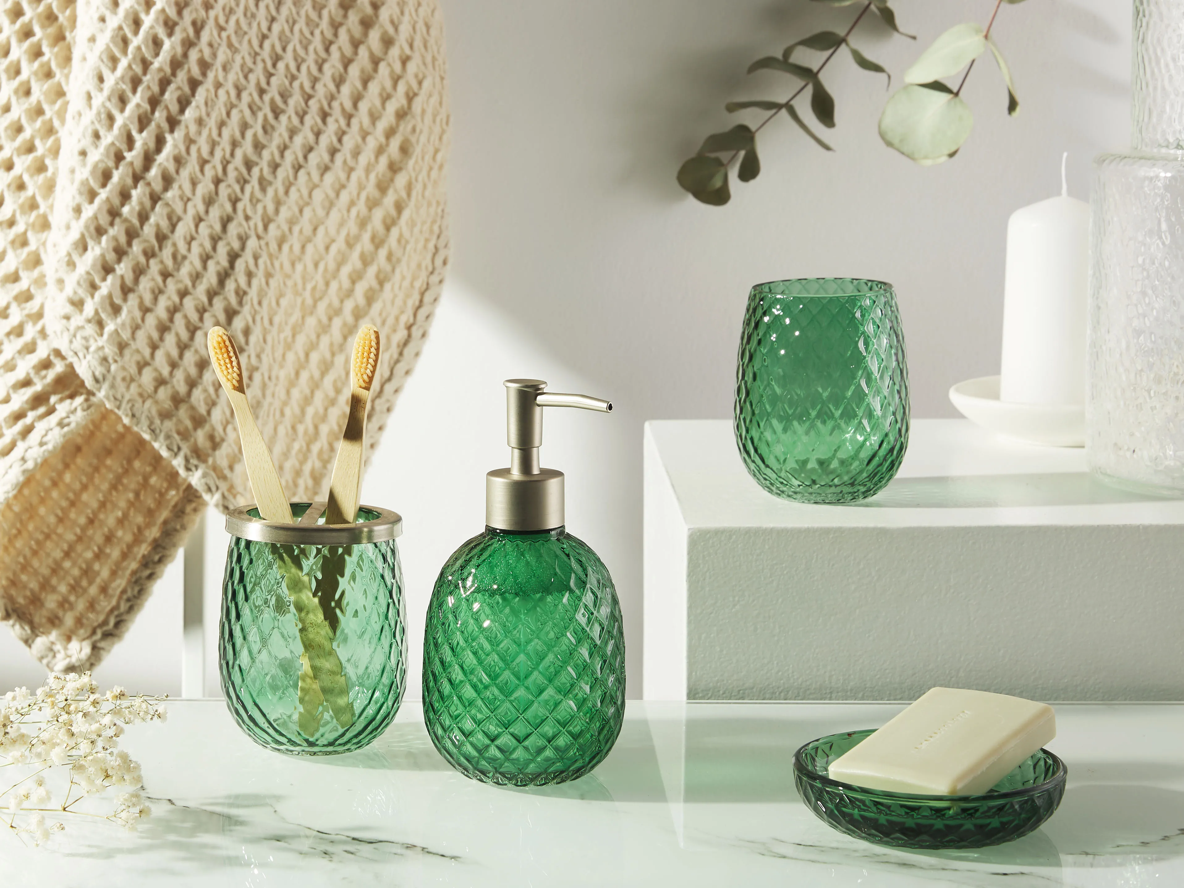 4-Piece Bathroom Accessories Set CANOA Glass Green