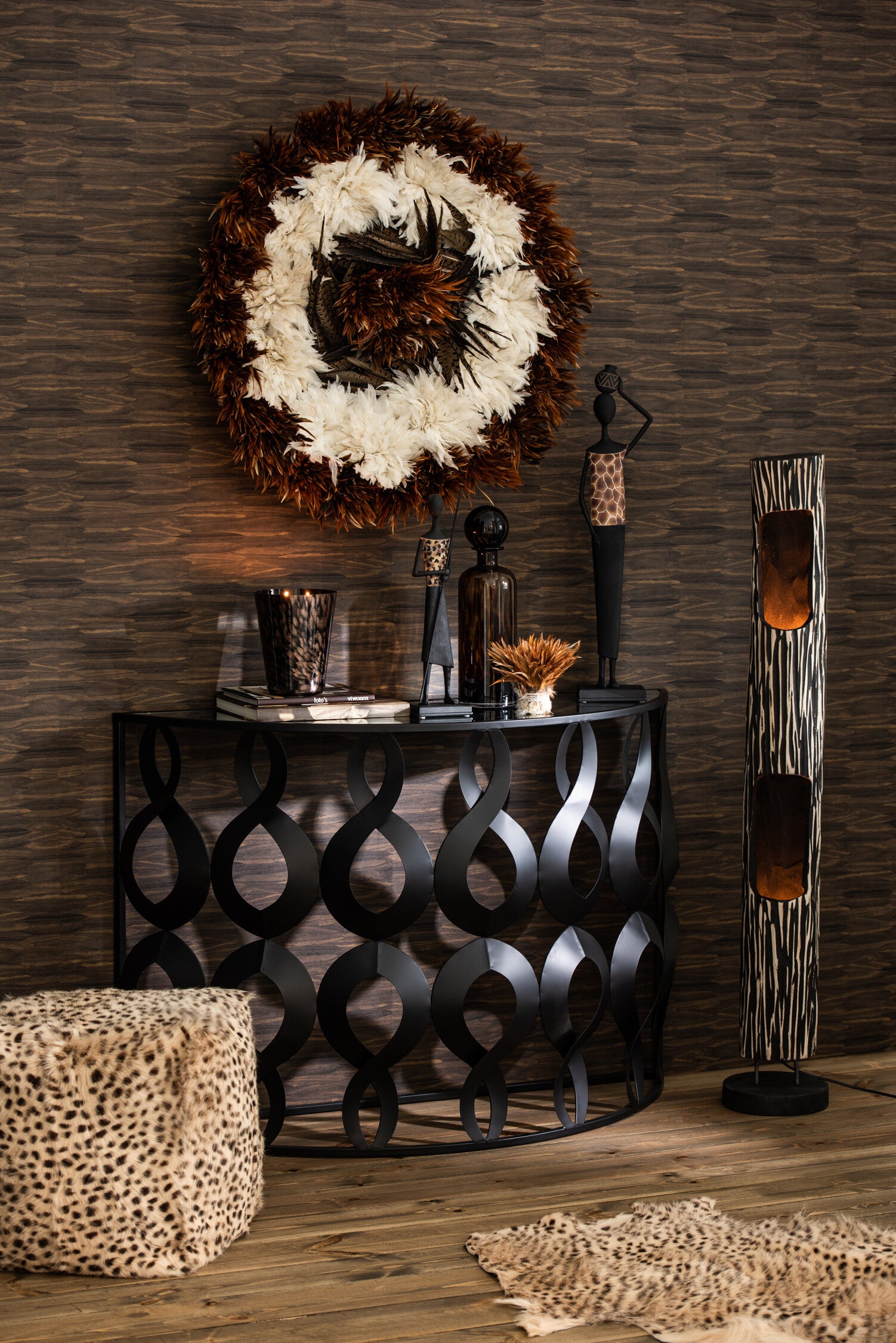 J-Line decoratie fles   stop Spikkel - glas - bruin/zwart - medium