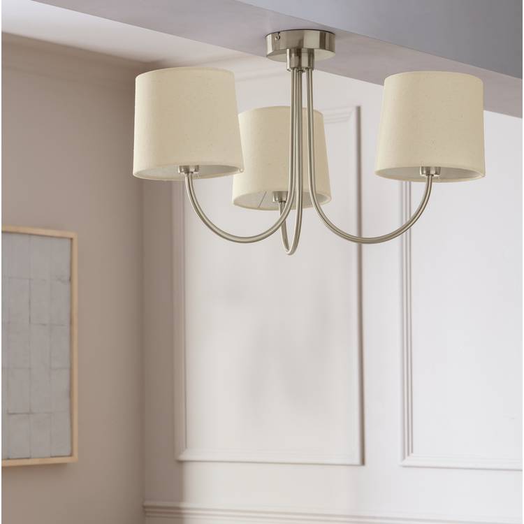 Habitat 3 Light Flush Ceiling Light - Natural & Chrome