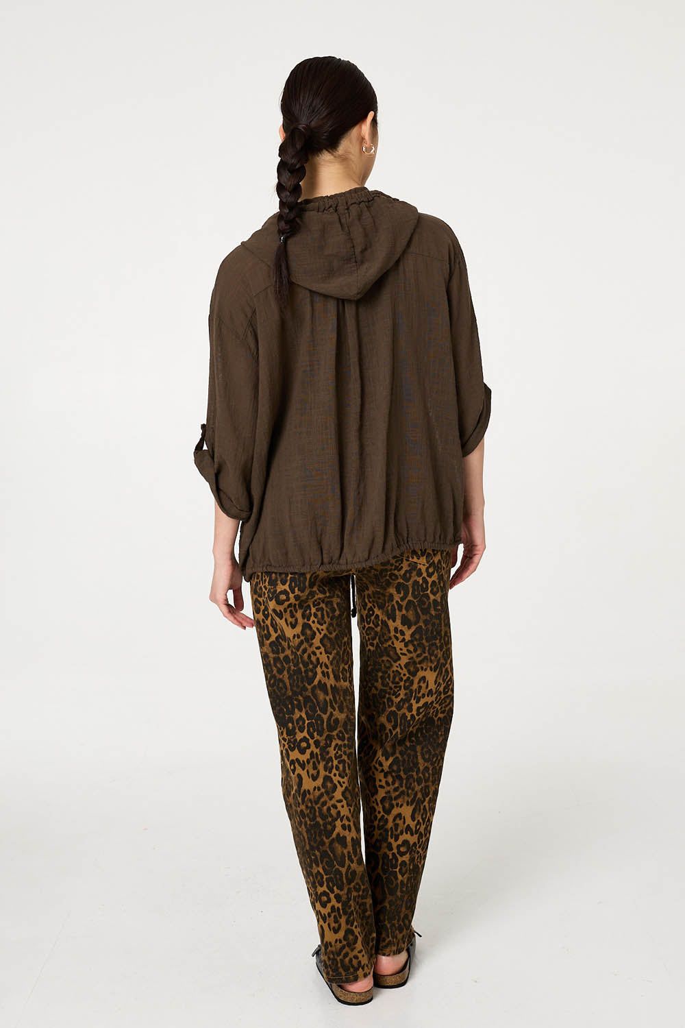 Izabel London 3/4 Sleeve Hooded Zip Front Jacket