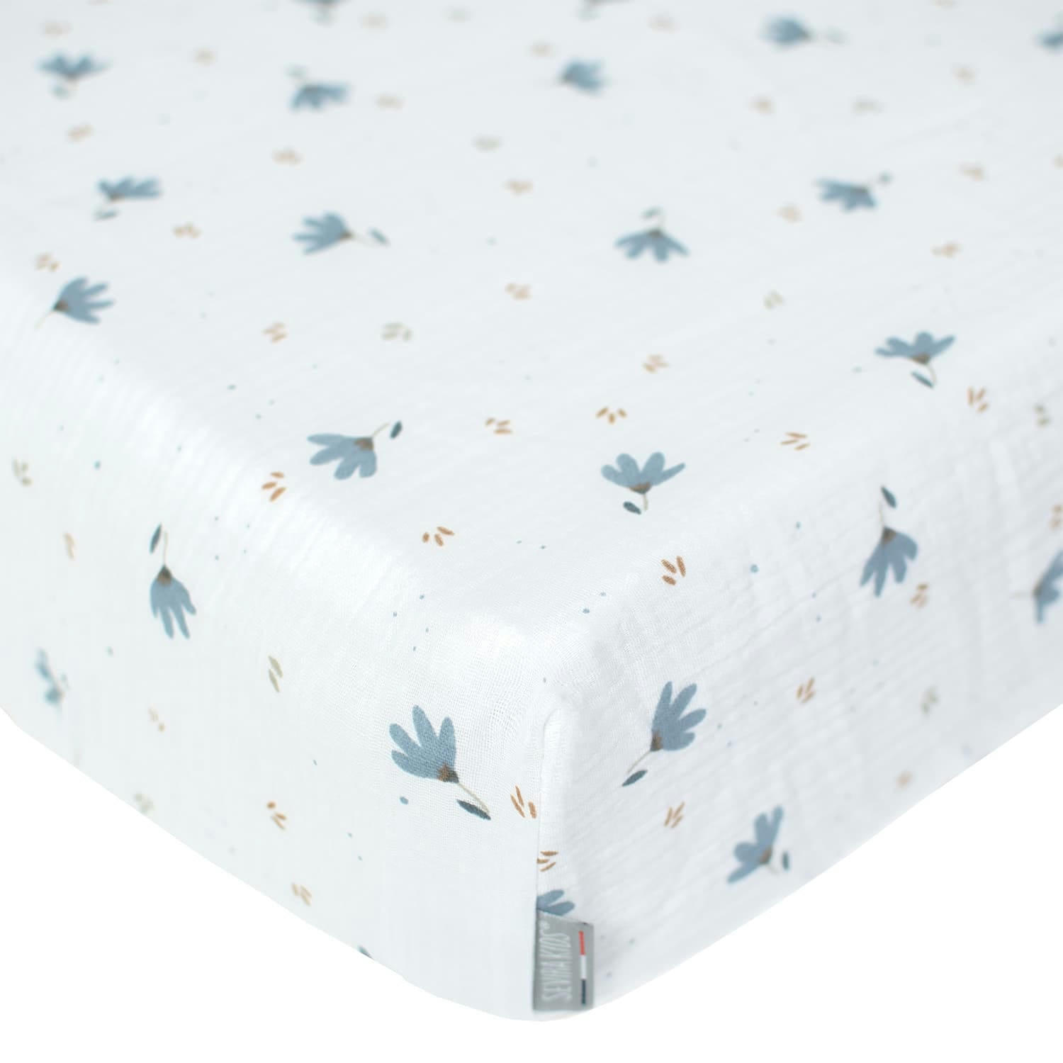 BLEUET - Drap-housse en gaze de coton  60x120