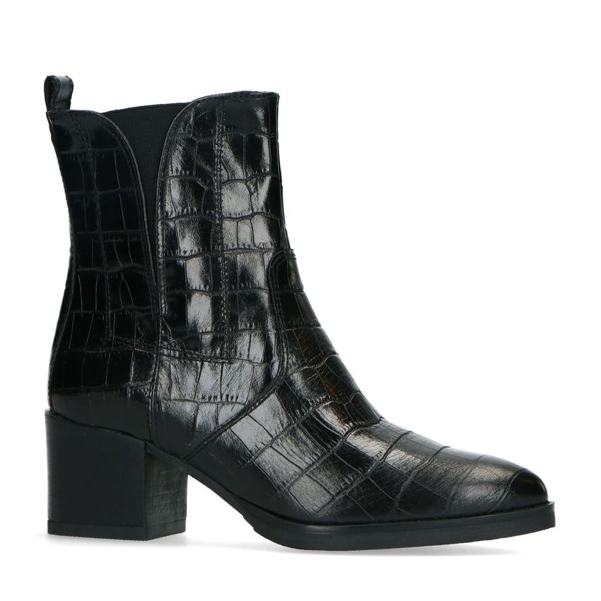 No Stress Zwarte enkellaarsjes met crocoprint