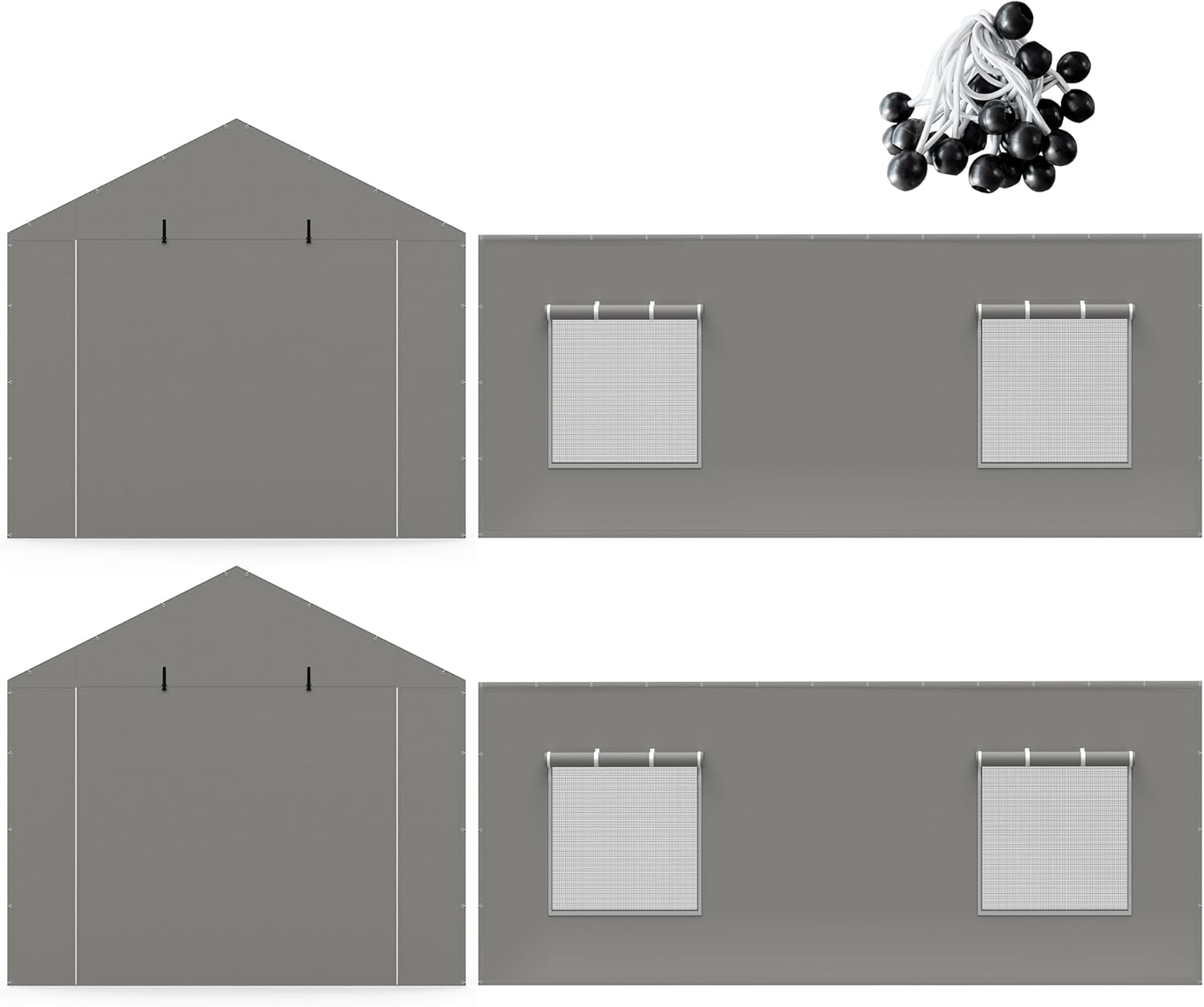 2 Pack Carport Canopy Replacement Sidewalls with Roll-up Windows, 2 Pack Zipper Doors for 10x20FT, Waterproof & UV Protected, Easy Assembly with Ball Bungees, Grey (Frame and Top Cover Not Included)