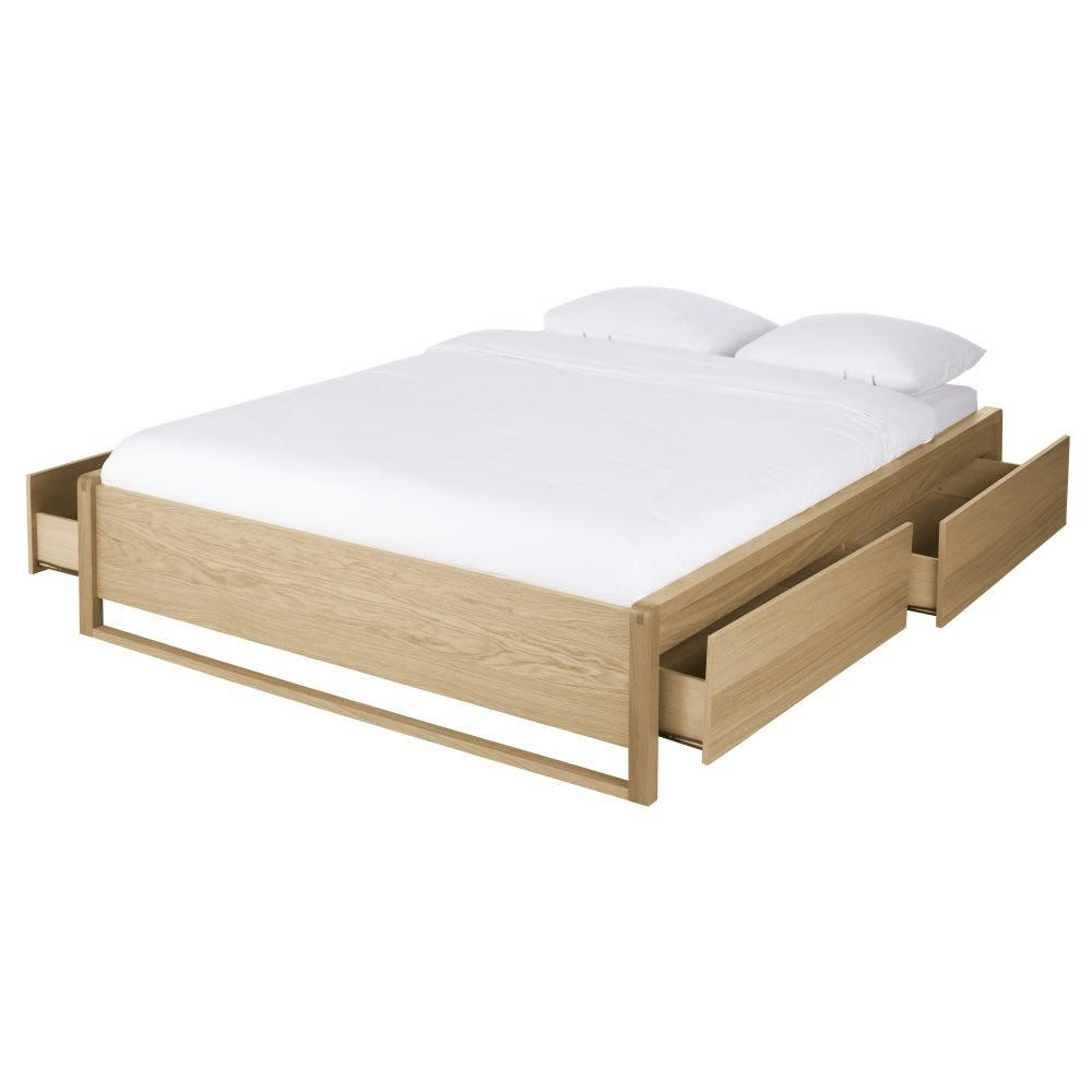 Omni - Lit 4 tiroirs beige L170 avec sommier à lattes