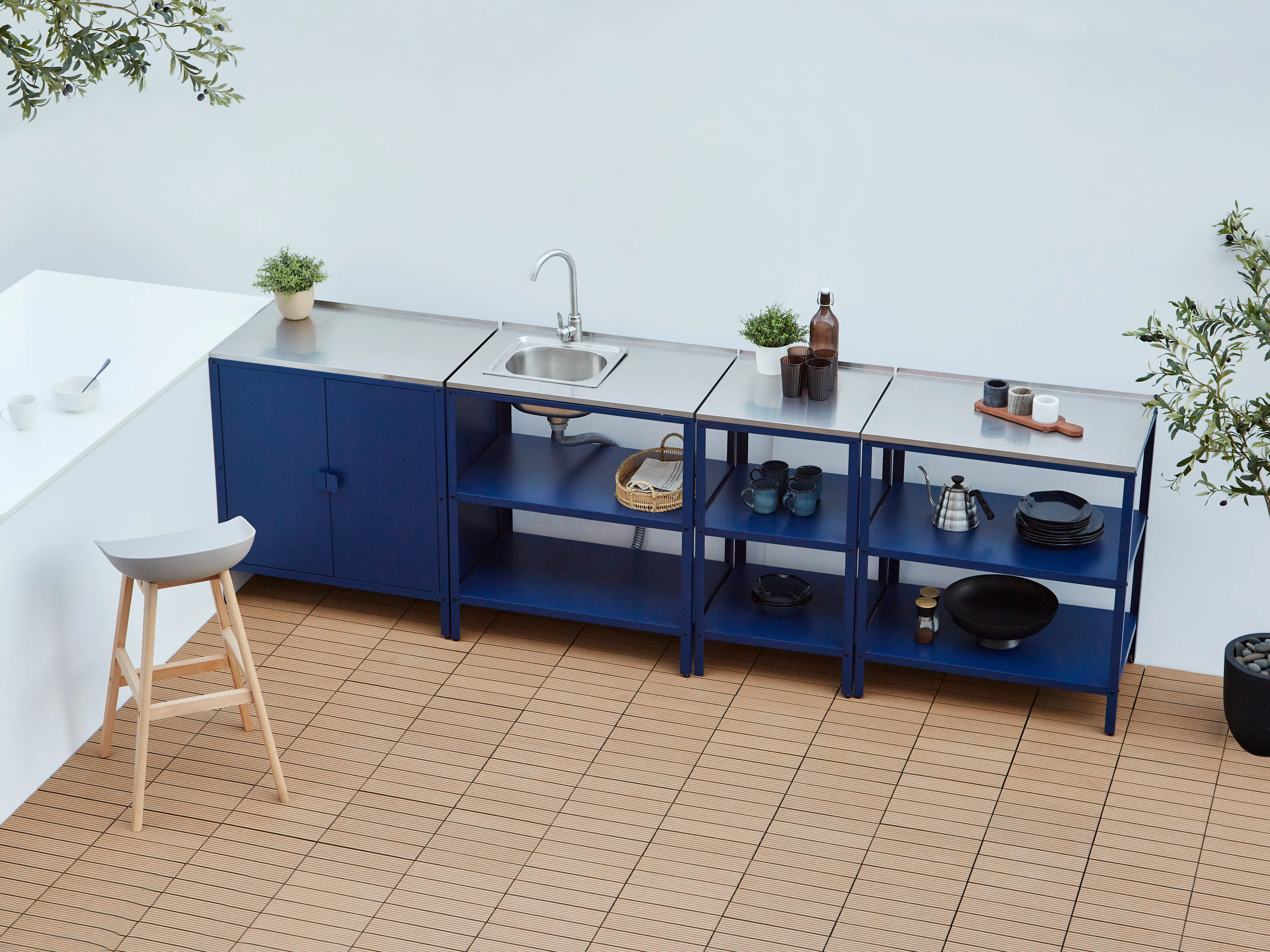 4 Piece Outdoor Kitchen Set with Sink VILAMA Metal Blue