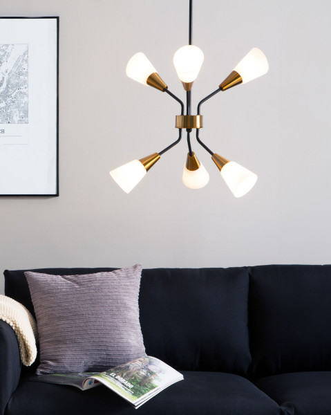Lampa sufitowa wisząca biało złota 6 kloszy