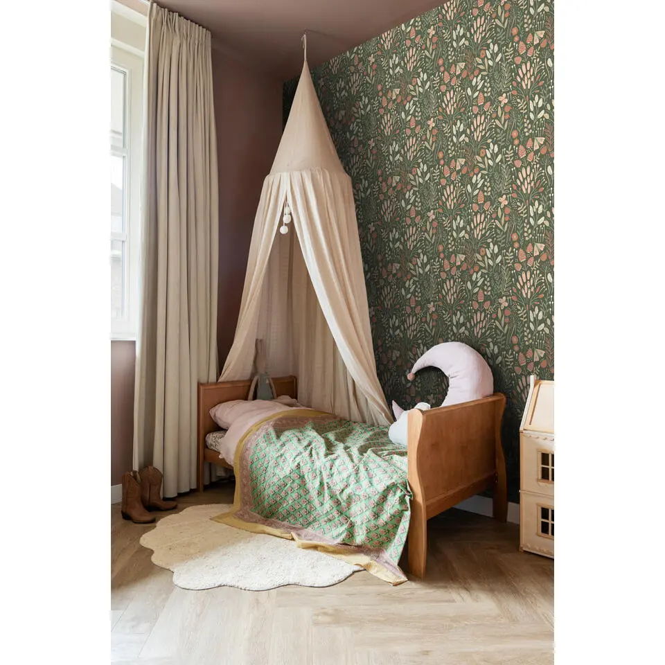 ESTAhome behang bladeren en bloemen groen en terracotta - 50 x 900 cm